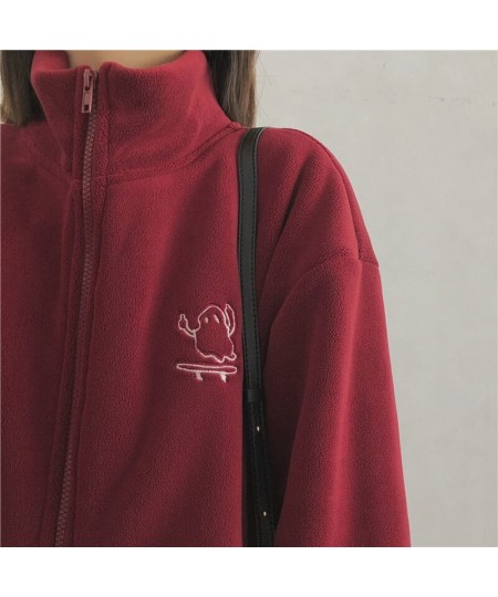 Y2k Women Embroidery Zip Up Hoodie Fleece Jacket Thick Warm Winter Plush Zipper Sweatshirt Outwear Hoodies Tops Clothes $34.8...