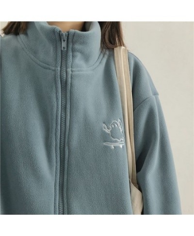 Y2k Women Embroidery Zip Up Hoodie Fleece Jacket Thick Warm Winter Plush Zipper Sweatshirt Outwear Hoodies Tops Clothes $34.8...