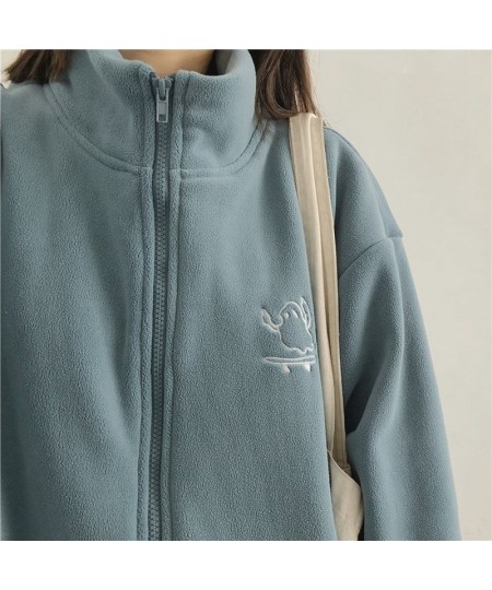 Y2k Women Embroidery Zip Up Hoodie Fleece Jacket Thick Warm Winter Plush Zipper Sweatshirt Outwear Hoodies Tops Clothes $34.8...