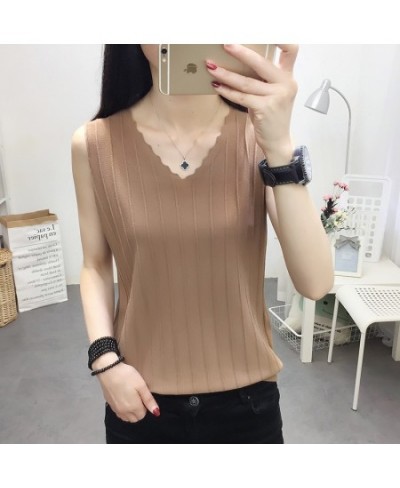 Womens Tops & Blouses Fashion Woman Blouses 2022 V-neck Knitted Blouse Shirt Women Clothes Summer Sleeveless Blouse Women C85...