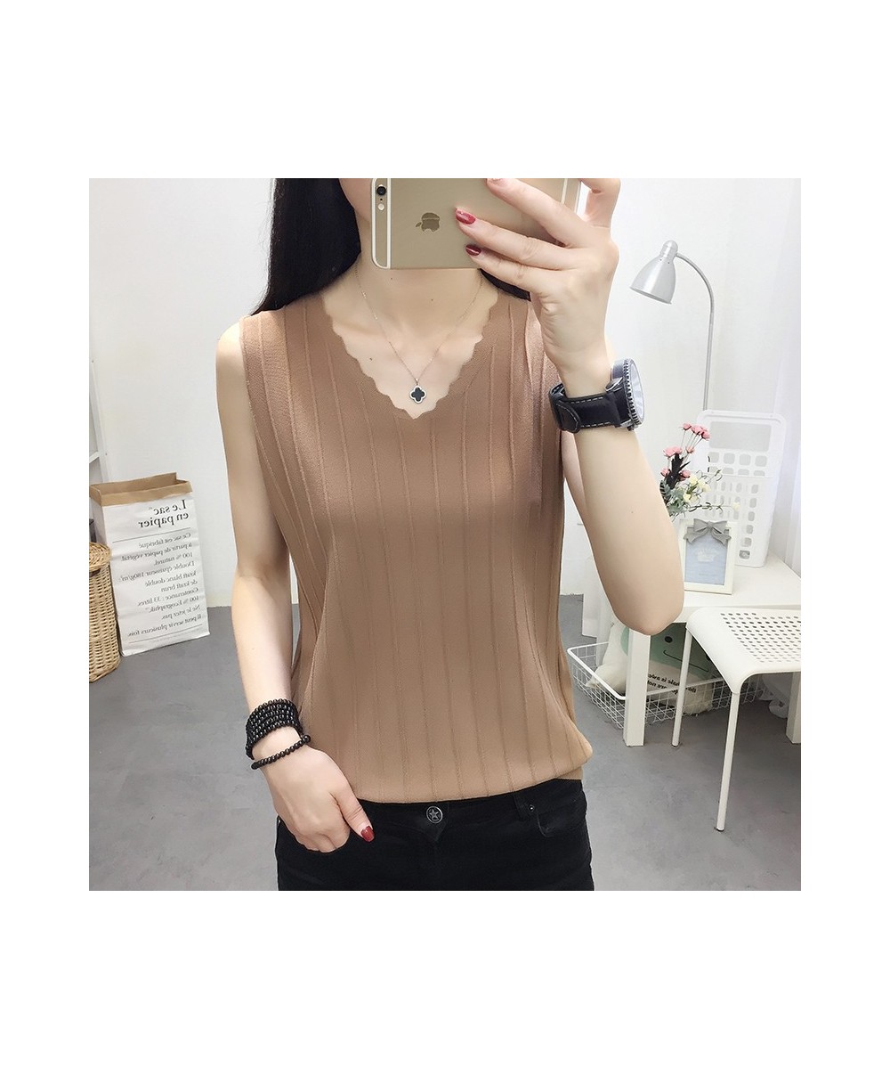 Womens Tops & Blouses Fashion Woman Blouses 2022 V-neck Knitted Blouse Shirt Women Clothes Summer Sleeveless Blouse Women C85...