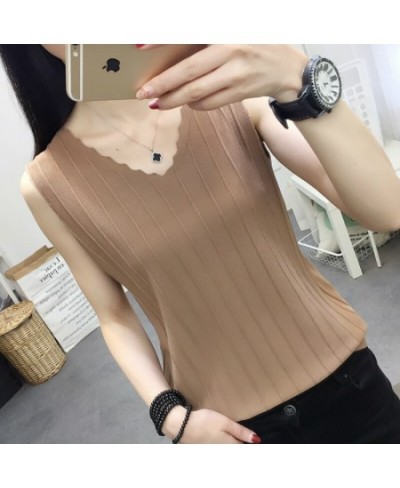 Womens Tops & Blouses Fashion Woman Blouses 2022 V-neck Knitted Blouse Shirt Women Clothes Summer Sleeveless Blouse Women C85...