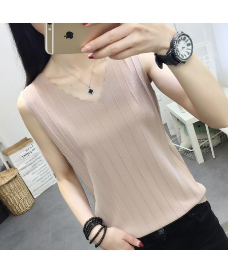 Womens Tops & Blouses Fashion Woman Blouses 2022 V-neck Knitted Blouse Shirt Women Clothes Summer Sleeveless Blouse Women C85...