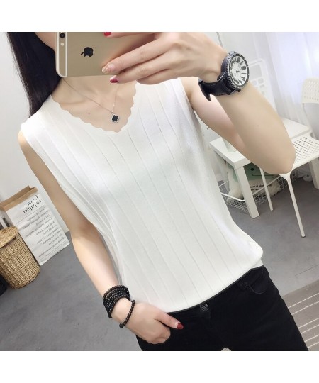 Womens Tops & Blouses Fashion Woman Blouses 2022 V-neck Knitted Blouse Shirt Women Clothes Summer Sleeveless Blouse Women C85...