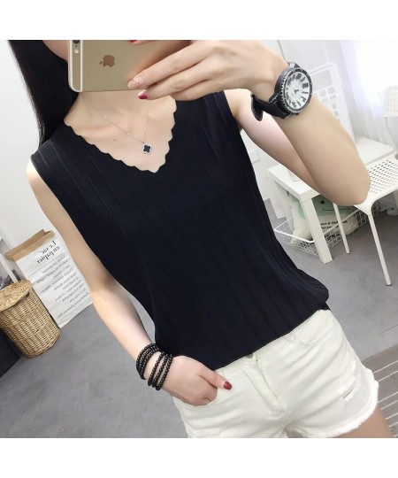 Womens Tops & Blouses Fashion Woman Blouses 2022 V-neck Knitted Blouse Shirt Women Clothes Summer Sleeveless Blouse Women C85...