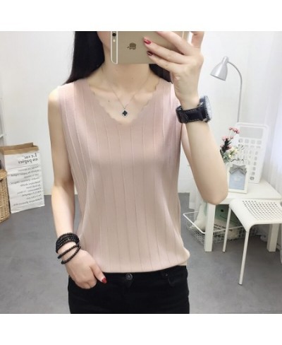 Womens Tops & Blouses Fashion Woman Blouses 2022 V-neck Knitted Blouse Shirt Women Clothes Summer Sleeveless Blouse Women C85...