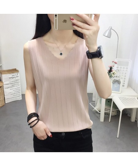 Womens Tops & Blouses Fashion Woman Blouses 2022 V-neck Knitted Blouse Shirt Women Clothes Summer Sleeveless Blouse Women C85...