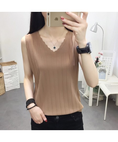 Womens Tops & Blouses Fashion Woman Blouses 2022 V-neck Knitted Blouse Shirt Women Clothes Summer Sleeveless Blouse Women C85...