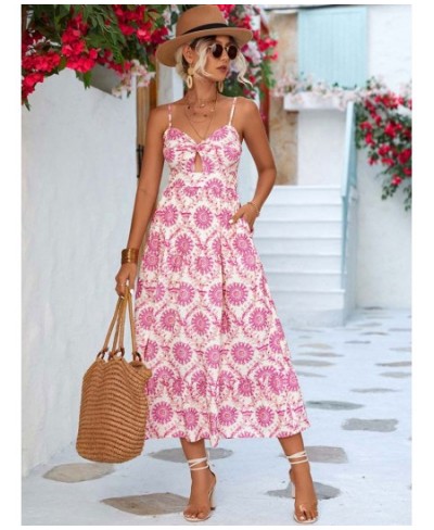 2023 Summer Beach Boho Dress Women Midi Long Party Dress Ladies Flower Spaghetti Strap Backless Dresses for Women $39.53 - Dr...