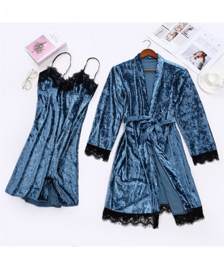 Women's Sexy Pajamas Lace Trim Velvet Solid Sleepwear Robe Nightdress Two-Piece Pajama Set Bride Bridesmaid Kimono Bathrobe $...