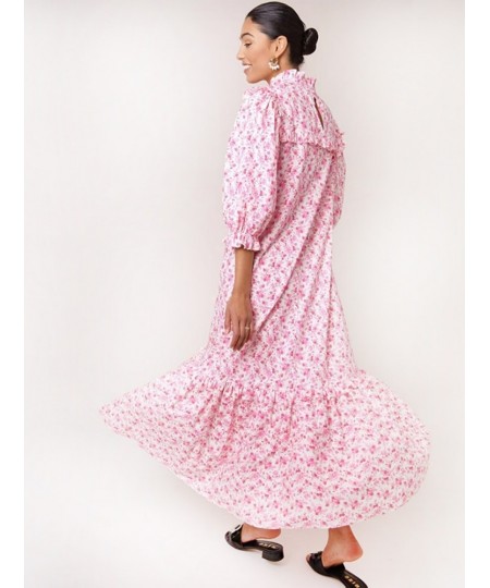 Women Dress 2022 Spring/Summer Pink Floral Puff Sleeve Loose Casual Ladies Long Dress $81.27 - Dresses