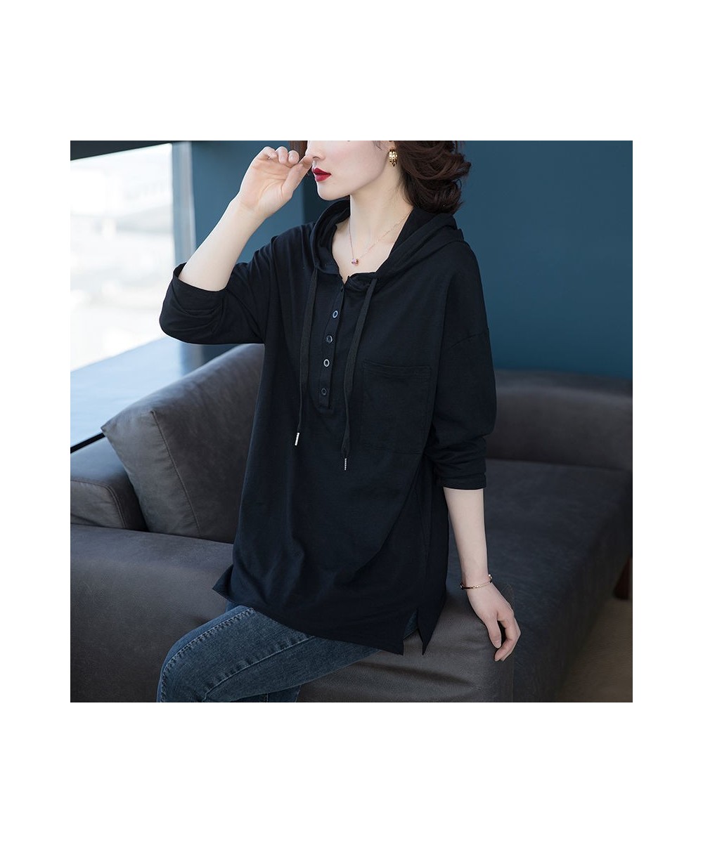 Autumn Winter Straight Pullovers Solid Casual Button Thin Long Sweatshirts Drawstring Hooded Women's Clothing 2022 Korean $31...