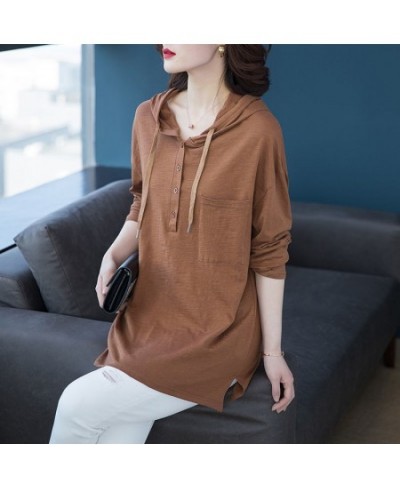 Autumn Winter Straight Pullovers Solid Casual Button Thin Long Sweatshirts Drawstring Hooded Women's Clothing 2022 Korean $31...