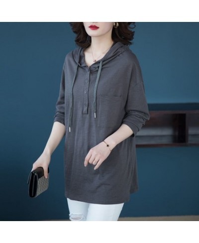 Autumn Winter Straight Pullovers Solid Casual Button Thin Long Sweatshirts Drawstring Hooded Women's Clothing 2022 Korean $31...