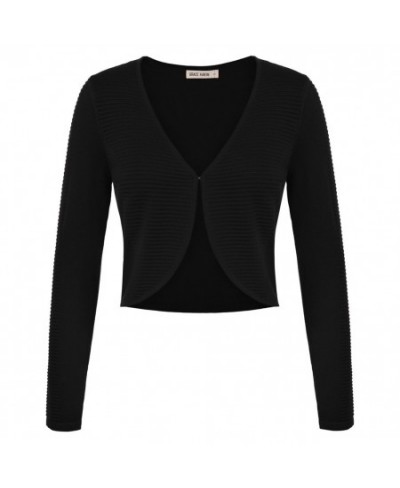 Women Horizontal Ribbed Bolero Long Sleeve V Neck Irregular Hem Knitted Shrug Open Front Knit Cropped Bolero Cardigan A30 $36...