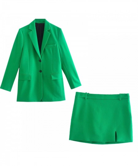 Echoine Solid Green Long sleeve Blazer Coat and Mini Skirt Two Piece Set Elegant OL OffIce Ladies Blazer Suit New 2023 $79.96...