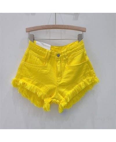 Girl Yellow Tassel Denim Shorts Women's Summer Burr Straight Loose Slimming High Waist A- Line Wide Leg Pants Shorts $48.52 -...