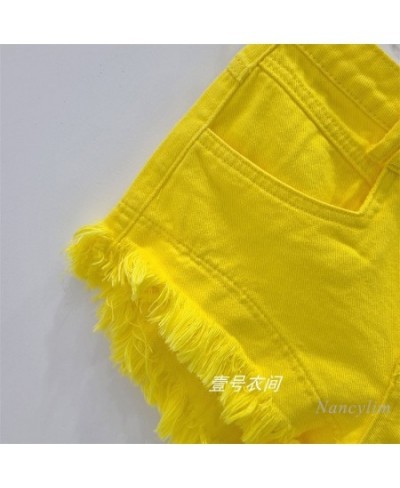 Girl Yellow Tassel Denim Shorts Women's Summer Burr Straight Loose Slimming High Waist A- Line Wide Leg Pants Shorts $48.52 -...