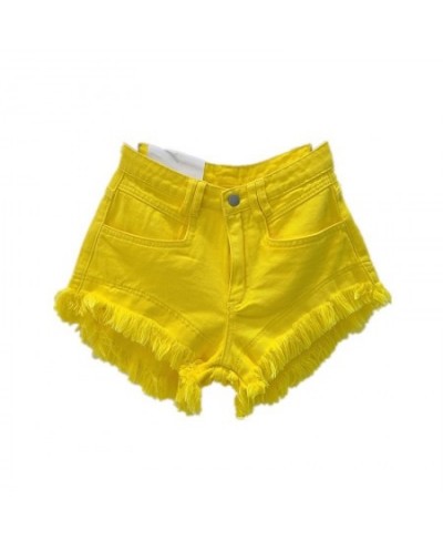 Girl Yellow Tassel Denim Shorts Women's Summer Burr Straight Loose Slimming High Waist A- Line Wide Leg Pants Shorts $48.52 -...