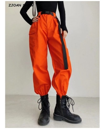 Y2K Orange Overalls Multi-pocket Women's BF Loose Straight Sports Thin Jazz Pants Black Belt Trousers Casual Korean Clothes $...