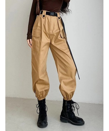 Y2K Orange Overalls Multi-pocket Women's BF Loose Straight Sports Thin Jazz Pants Black Belt Trousers Casual Korean Clothes $...