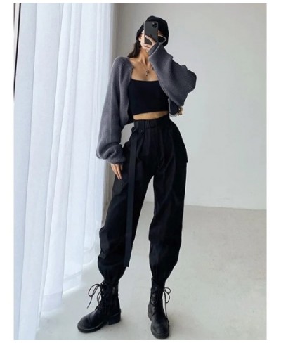 Y2K Orange Overalls Multi-pocket Women's BF Loose Straight Sports Thin Jazz Pants Black Belt Trousers Casual Korean Clothes $...