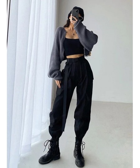 Y2K Orange Overalls Multi-pocket Women's BF Loose Straight Sports Thin Jazz Pants Black Belt Trousers Casual Korean Clothes $...