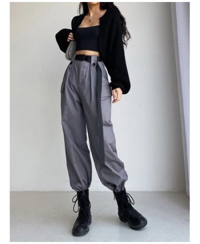 Y2K Orange Overalls Multi-pocket Women's BF Loose Straight Sports Thin Jazz Pants Black Belt Trousers Casual Korean Clothes $...