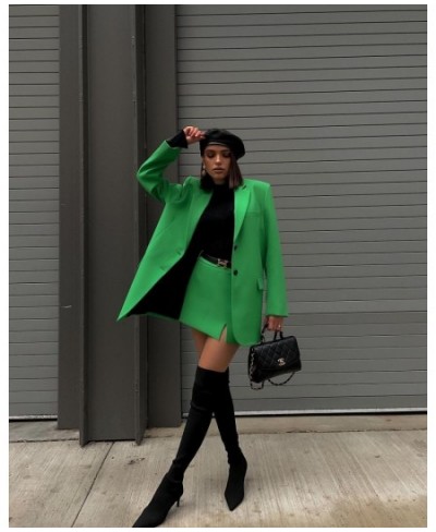 Echoine Solid Green Long sleeve Blazer Coat and Mini Skirt Two Piece Set Elegant OL OffIce Ladies Blazer Suit New 2023 $79.96...