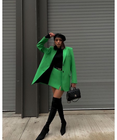 Echoine Solid Green Long sleeve Blazer Coat and Mini Skirt Two Piece Set Elegant OL OffIce Ladies Blazer Suit New 2023 $79.96...