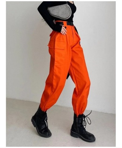 Y2K Orange Overalls Multi-pocket Women's BF Loose Straight Sports Thin Jazz Pants Black Belt Trousers Casual Korean Clothes $...