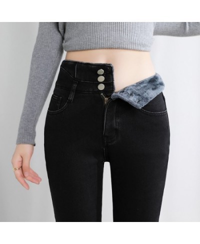 Winter Fashion Thick Fleece High-waist WarmCasual Velvet Jeans Skinny Jeans Thick Women Stretch Button Pencil Streetwear Pant...