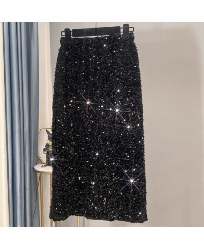 Thickened Shiny Sequined Fashion High Waist Slim Long Skirts Ladies Streetwear Glitter Sexy Midi Skirt for Women Party Club $...