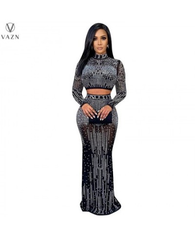 2023 Women New Sexy Club Party Style Sets Long Sleeve Short Elastic Floor Length Skirt Appliques Lady Dress Sets $56.29 - Sui...