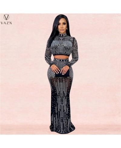 2023 Women New Sexy Club Party Style Sets Long Sleeve Short Elastic Floor Length Skirt Appliques Lady Dress Sets $56.29 - Sui...