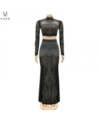 2023 Women New Sexy Club Party Style Sets Long Sleeve Short Elastic Floor Length Skirt Appliques Lady Dress Sets $56.29 - Sui...