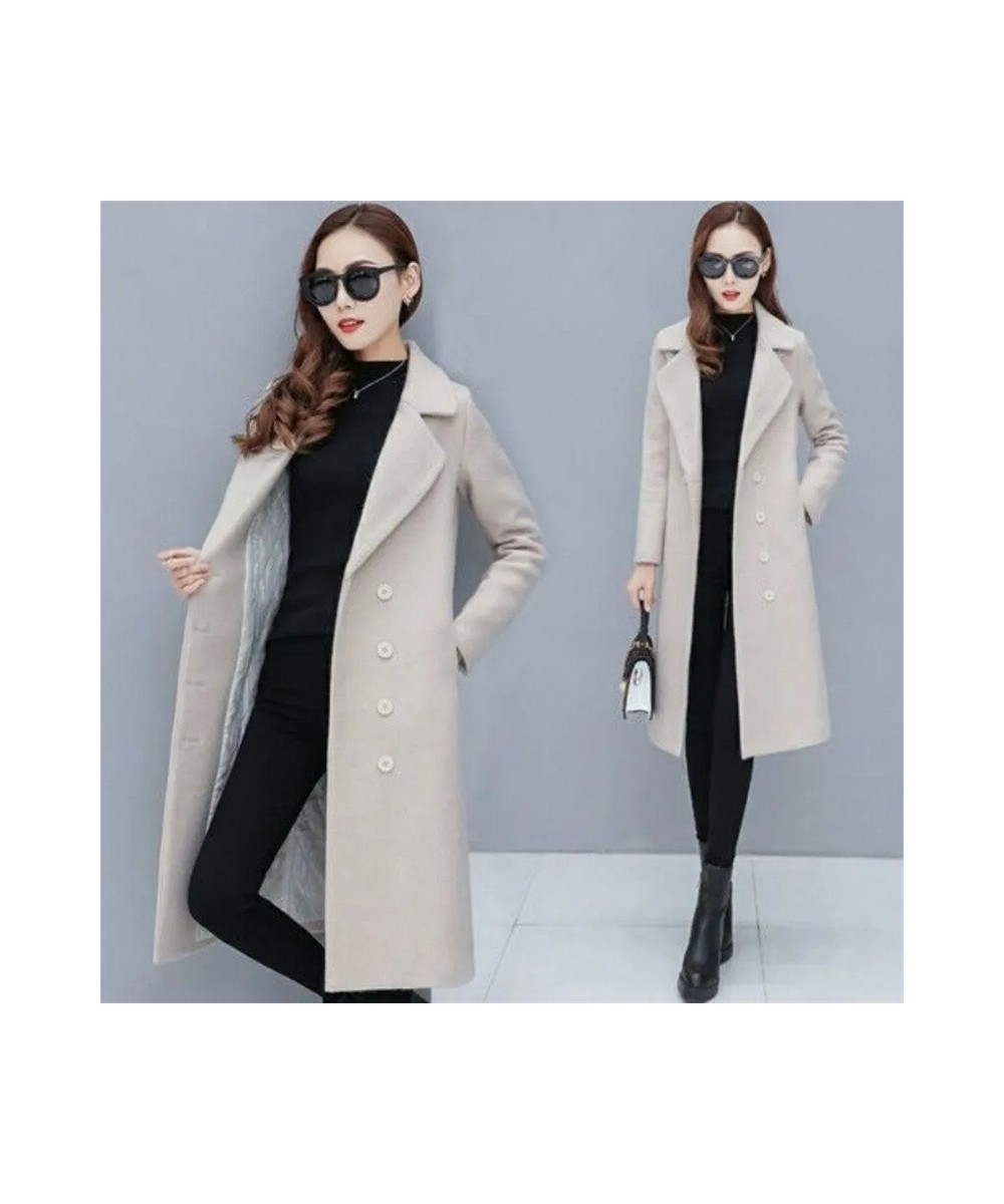 Female Woolen Coat Velvet 2023Women's Double-Breasted Woolen Coat Spring And Autumn Woolen Coat Fashion Suit Collar ThickTren...