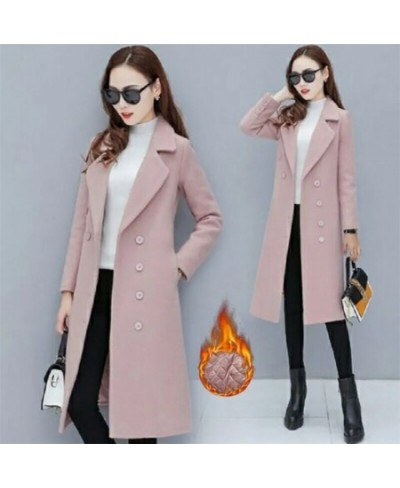 Female Woolen Coat Velvet 2023Women's Double-Breasted Woolen Coat Spring And Autumn Woolen Coat Fashion Suit Collar ThickTren...