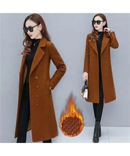 Female Woolen Coat Velvet 2023Women's Double-Breasted Woolen Coat Spring And Autumn Woolen Coat Fashion Suit Collar ThickTren...