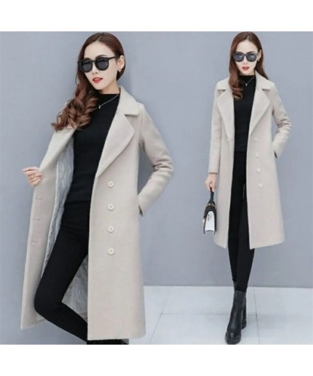 Female Woolen Coat Velvet 2023Women's Double-Breasted Woolen Coat Spring And Autumn Woolen Coat Fashion Suit Collar ThickTren...