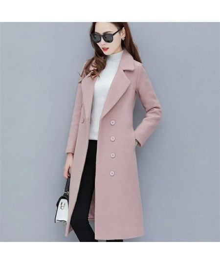 Female Woolen Coat Velvet 2023Women's Double-Breasted Woolen Coat Spring And Autumn Woolen Coat Fashion Suit Collar ThickTren...