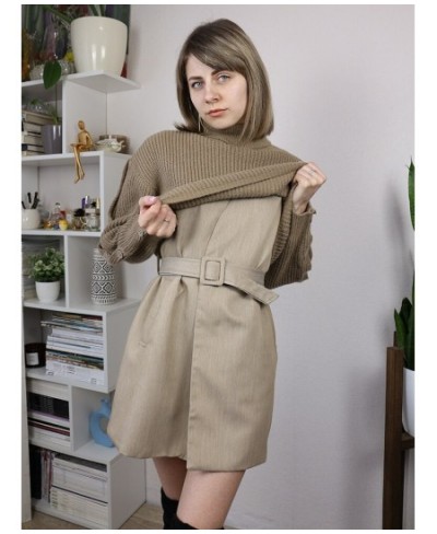 Autumn Winter Knit Two Piece Set Women's Single-breasted Turtleneck Cropped Pullover Sweater V-neck Vest Dress Solid Women Su...