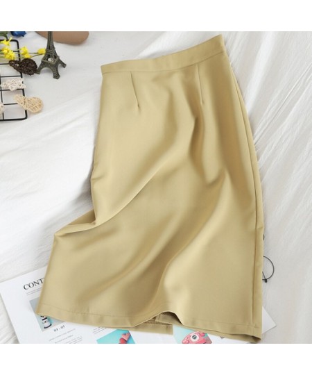 Solid Y2k Skirts for Women High Waisted Korean Fashion Split Slim Midi Skirts Summer 2023 Office Ladies Casual Skirt $37.68 -...