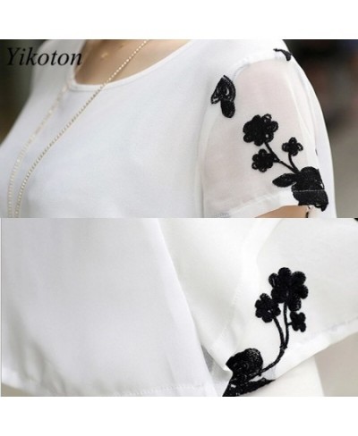 Summer Casual Shirt Women Blouse Loose Elegant 4XL O-Neck Short Sleeve Floral Fake 2 pieces Blouses Shirts White Blusas Tops ...