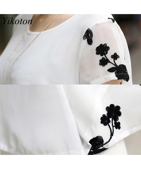 Summer Casual Shirt Women Blouse Loose Elegant 4XL O-Neck Short Sleeve Floral Fake 2 pieces Blouses Shirts White Blusas Tops ...