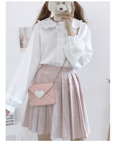 Lolita Shirt Kawaii Women White Long Sleeve Blouses Peter Pan Collar Ruffles Autumn Flare Sleeve Sweet Cute Female Tops $29.4...