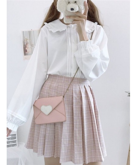 Lolita Shirt Kawaii Women White Long Sleeve Blouses Peter Pan Collar Ruffles Autumn Flare Sleeve Sweet Cute Female Tops $29.4...