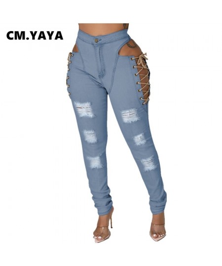 Women Jeans Ripped Cut Out Hollow Out Stretchy Pencil Denim Trousers Female Fashion Pants Streetwear Casual Bottoms Fall $53....