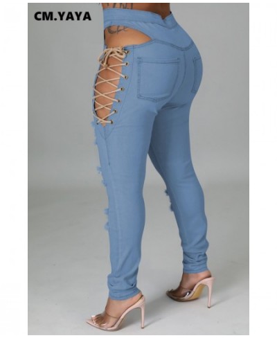 Women Jeans Ripped Cut Out Hollow Out Stretchy Pencil Denim Trousers Female Fashion Pants Streetwear Casual Bottoms Fall $53....