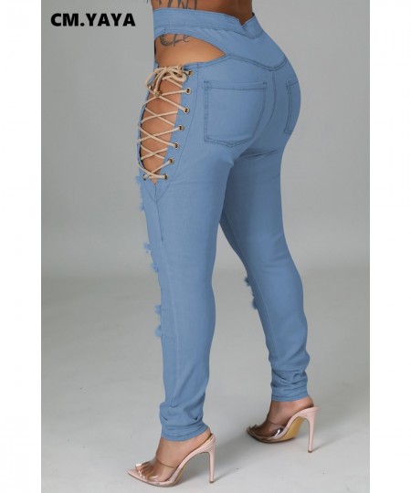 Women Jeans Ripped Cut Out Hollow Out Stretchy Pencil Denim Trousers Female Fashion Pants Streetwear Casual Bottoms Fall $53....